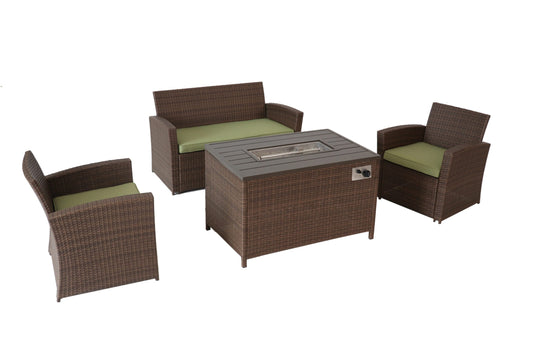 Prestige Patio 4 Pieces PE Rattan Wicker Sectional Sofa with 41" 50,000 BTU Gas Fire Pit Table.